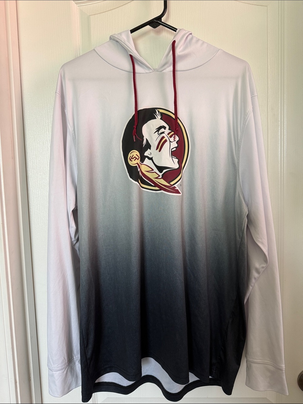 Colosseum White to Black Ombre Hoodie with Red Drawcords and Team Crest